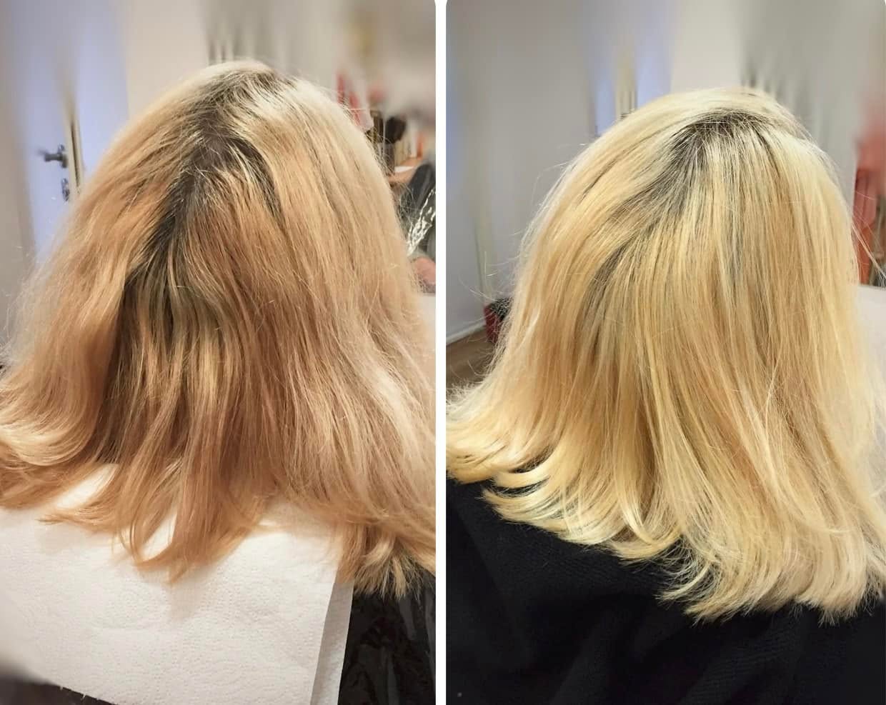 Dva dodané pohledy na blond vlasy s rozdíly v odrostu, prosvětlení a odstínu