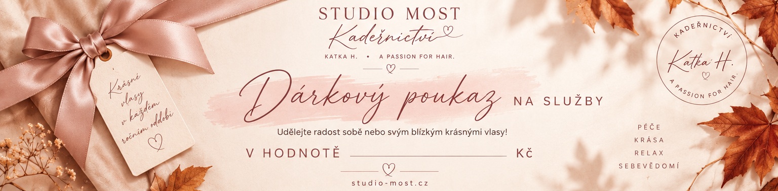 Podzimní dárkový poukaz Studia Most s mašlí a listy, motiv 01